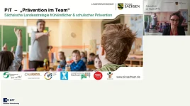 Collage einer Präsentation zu Prävention im Team und der Vortragenden.