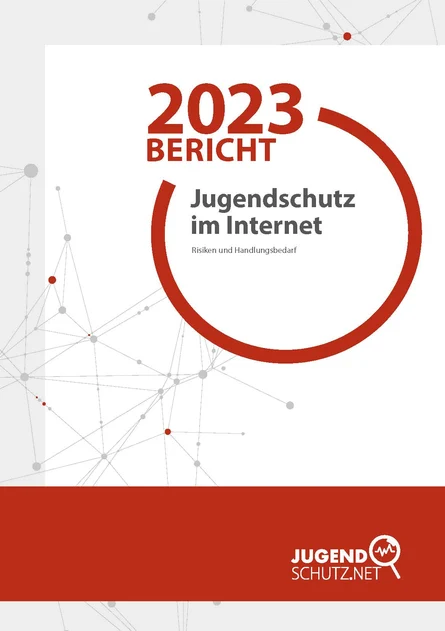 Titelbild des Berichts aus dem Jahr 2023 "Jugendschutz im Internet, Risiken und Handlungsbedarf" von Jugendschutz.net