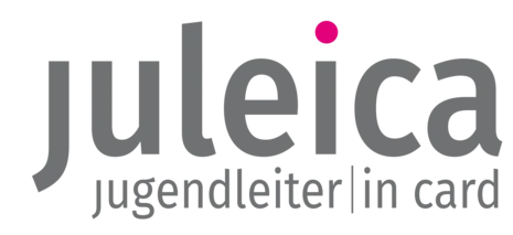 Logo der Juleica. In der Mitte steht "juleica", darunter steht "jugendleiter/in card".