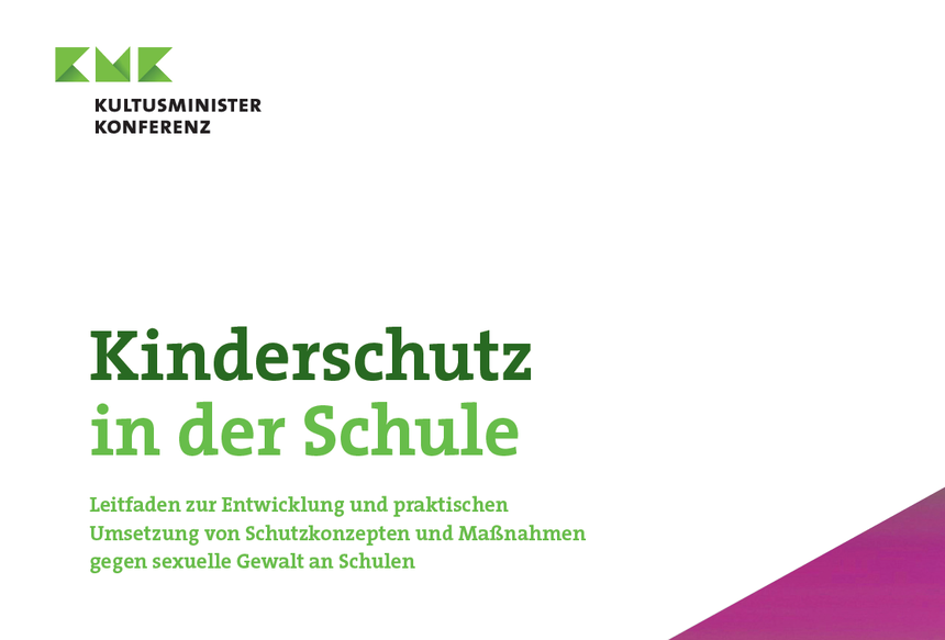 zeigt die Frontseite der Publikation mit der Aufschrift: Kinderschutz in der Schule