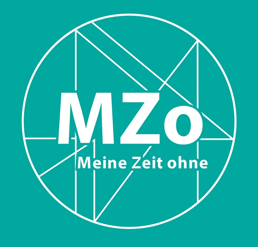 Logo der App "Meine Zeit ohne" mit den Anfangsbuchstaben der Wörter in einem Kreis auf blaugrünem Hintergrund.