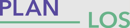 Projektlogo; links oben steht in Großbuchstaben "Plan" in lila und rechts unten "los" in grün. Unter "Plan" ist ein grüner Strich.