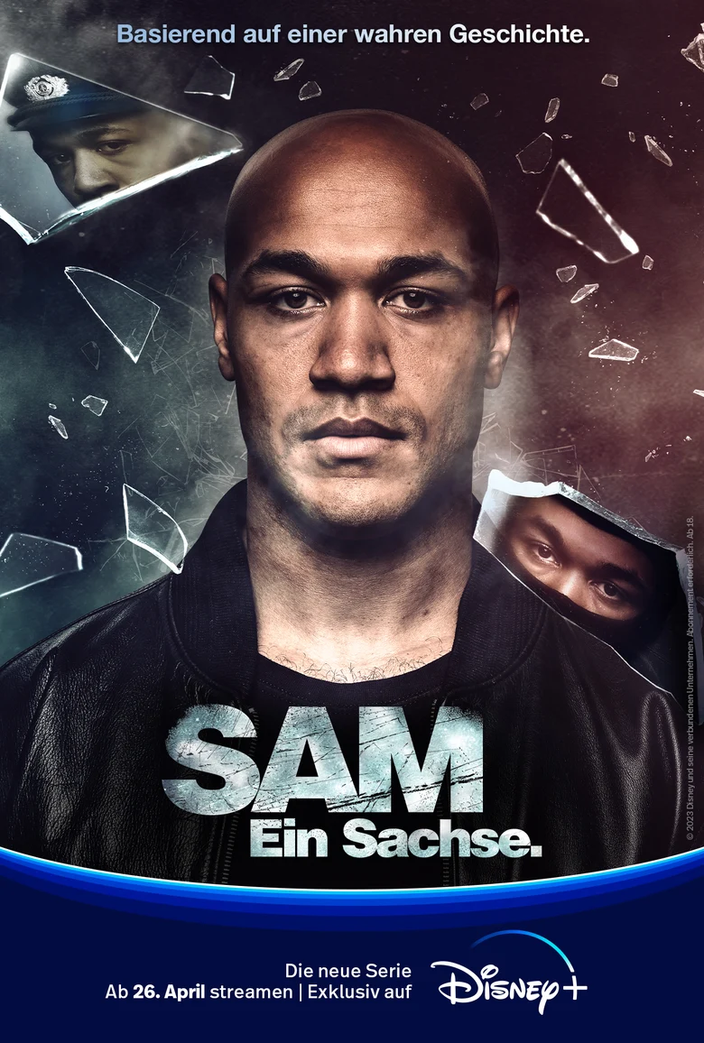 Plakat der Serie "Sam - Ein Sachse" mit einem Portraitbild eines Mannes.