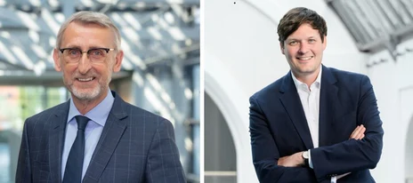 Portraitfotos der Staatsminister Schuster und Clemens