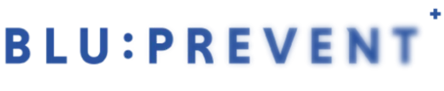 Logo von blu:prevent mit blauem Text "blu:prevent" auf weißem Hintergrund. Die letzten Buchstaben wirken dabei unscharf.