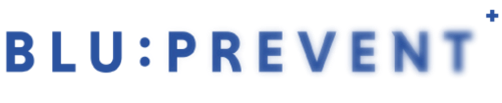 Logo von blu:prevent mit blauem Text "blu:prevent" auf weißem Hintergrund. Die letzten Buchstaben wirken dabei unscharf.