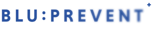Logo von blu:prevent mit blauem Text "blu:prevent" auf weißem Hintergrund. Die letzten Buchstaben wirken dabei unscharf.