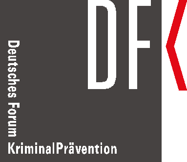 das Logo des DFK aus den drei Buchstaben der Abkürzung sowie mit dem Schriftzug Deutsches Forum Kriminalprävention