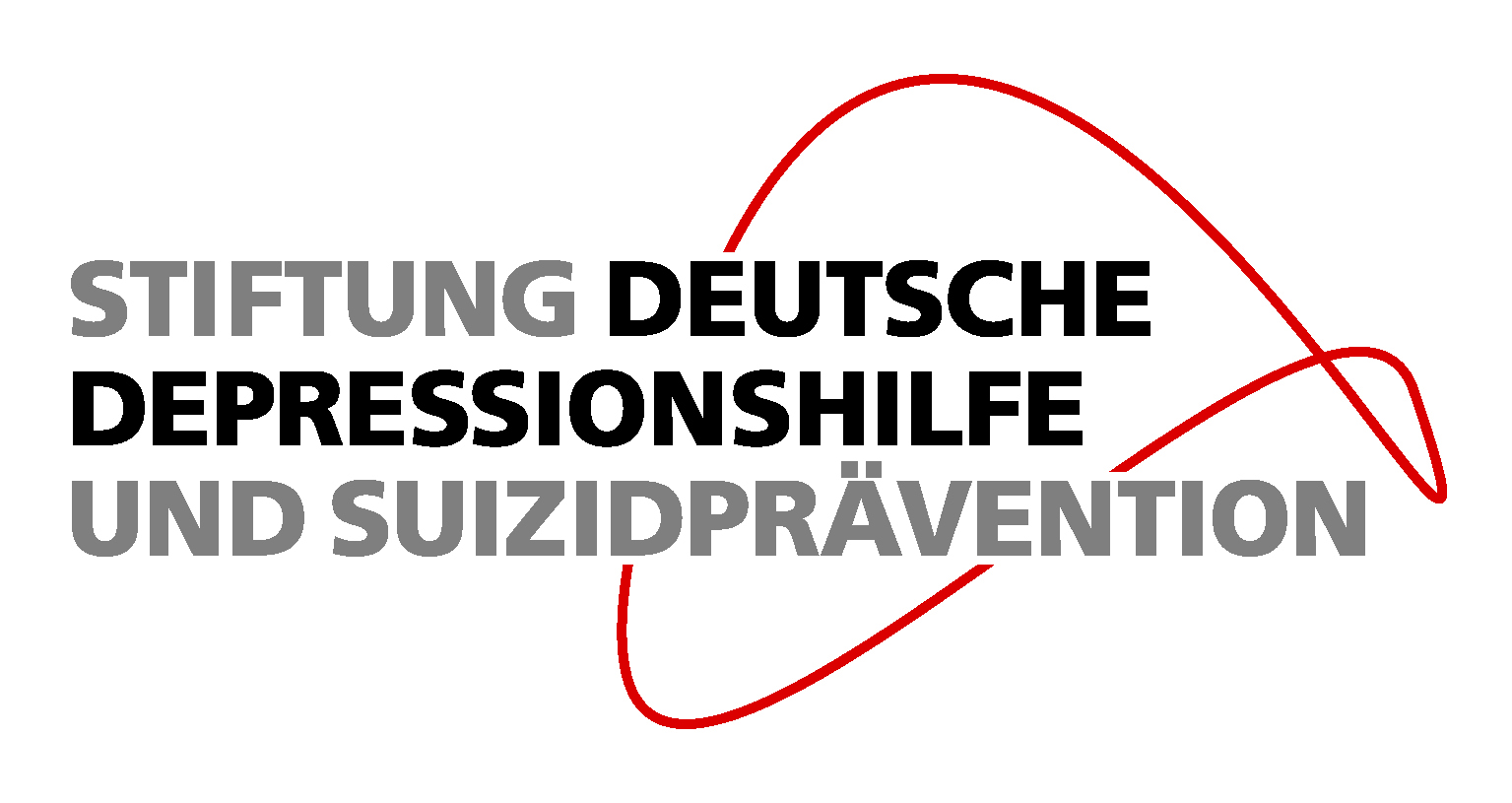 Der Stiftungsname. Über dem Text verläuft eine geschwungene rote Linie als Schleife geschwungen.